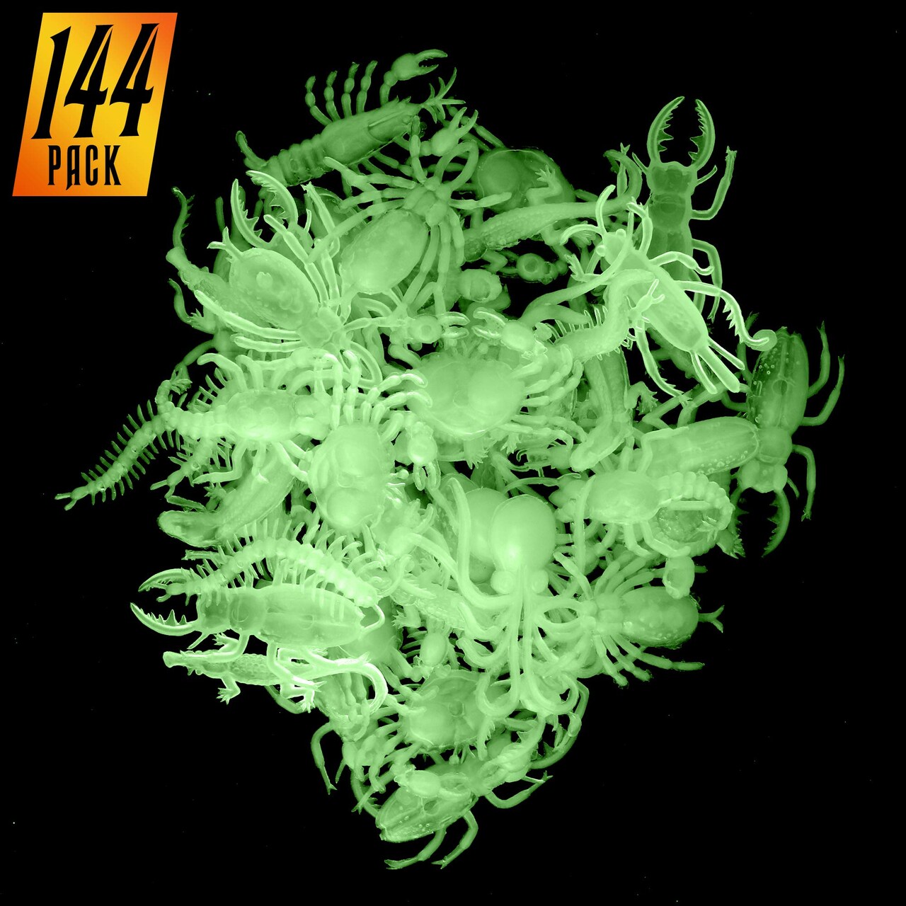 Glow in the Dark Insects - 144 Pieces - Party Favor and Prank Toys - Assorted Reptiles and Bugs Toys Great for Halloween, Birthday Parties, Piatas, Prizes and More - by Skeleteen